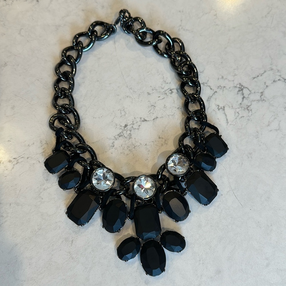 Banana Republic black lacquered chain with black/crystal stone costume necklace